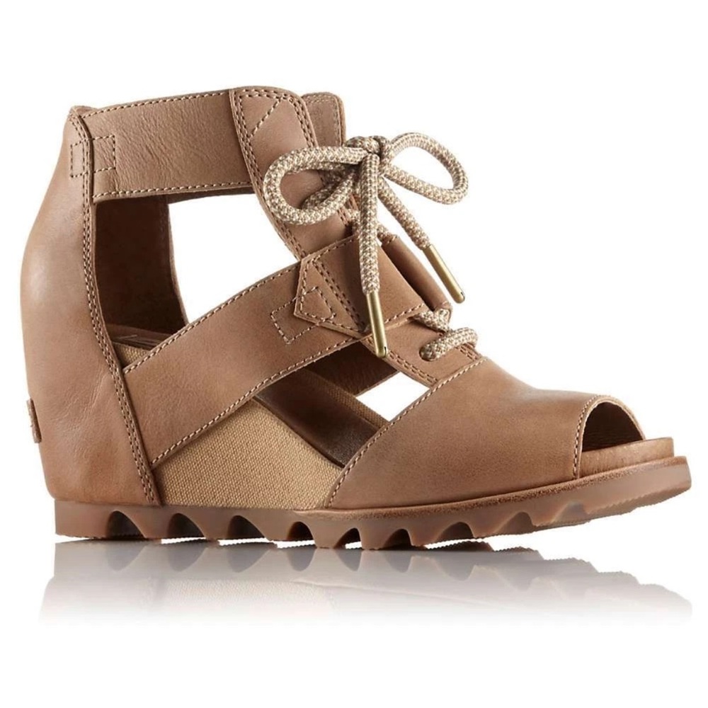 Sorel Tan Joanie II Lace-Up Open-Toe Wedge Sandal size 7.5 NWOB